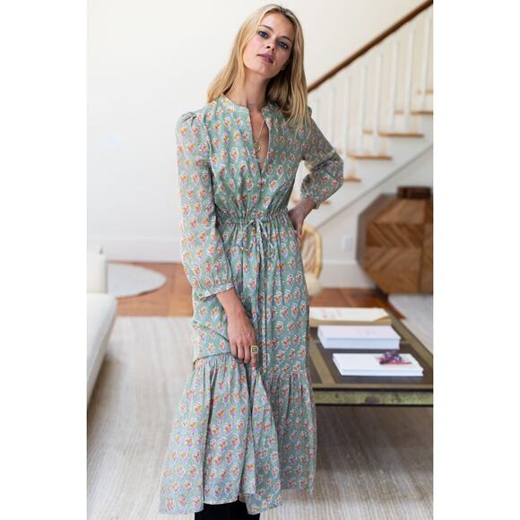 Emerson Fry Dresses & Skirts - Emerson Fry India Collection Organic Cotton Floral Maxi Dress in Sage Green - Sm